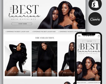 Luxury Hair Shopify Website Theme: Editable Canva Banners (Instant Download)