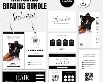 Plantilla de etiqueta para extensiones de cabello, tarjeta de agradecimiento, editable en Canva (descarga digital)