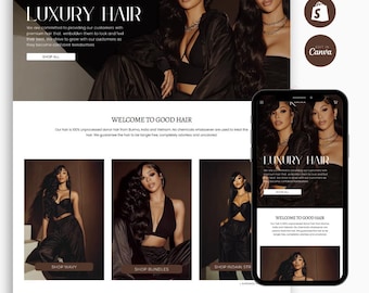 Shopify Hair Theme: Editable  Website Template & Canva Banners