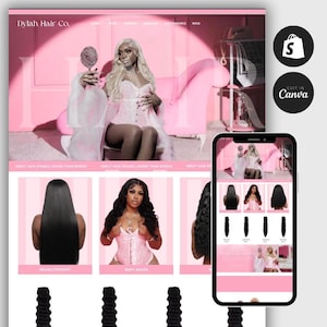 May include: A website mockup for Dylah Hair Co. is displayed on a desktop and a smartphone. The website features images of hair extensions and wigs, with a pink and white colour scheme. The text "GREAT HAIR SPEAKS LOUDER THAN WORDS!" is visible.