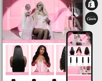Premade Luxury Shopify  Hair Website Template: Theme & Canva Banners (Instant Download)