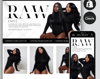 Luxury Hair Shopify Website Template: Premade Theme & Canva Banners (Instant Download)