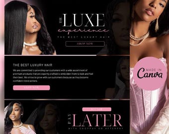 Hair Website Canva Banners: Editable Shopify Theme Instant Download