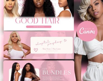 Hair Website Canva Banners: Editable Shopify Theme Instant Download