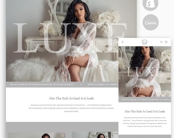 Editable Shopify Hair Theme: Website Template & Canva Banners