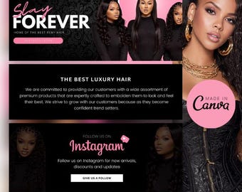 Hair Website Canva Banners: Editable Shopify Theme Instant Download