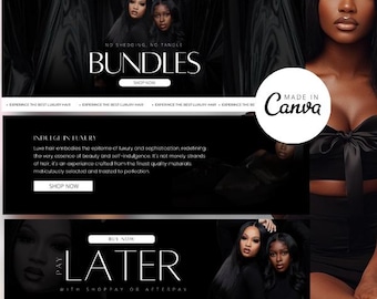 Hair Website Canva Banners: Editable Shopify Theme Instant Download