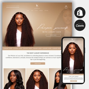 Shopify Hair Website Template, Hair Website Design, Shopify Hair Website Theme, Canva Hair Banners, Website Design, Shopify Theme,