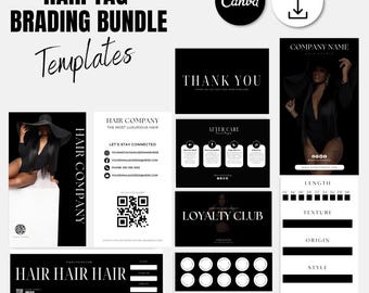 Hair Extension Tag Template Bundle: Thank You, Loyalty, Aftercare (Canva Template)