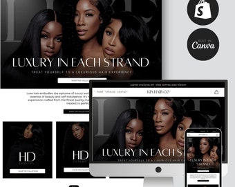 Luxury Hair Shopify Theme: Editable Canva Banners