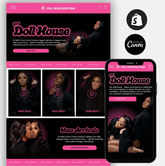 Shopify Hair Website Theme: Editable Canva Banners