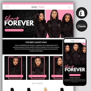 Shopify Hair Website Template, Hair Website Design, Shopify Hair Website Theme, Canva Hair Banners, Website Design,