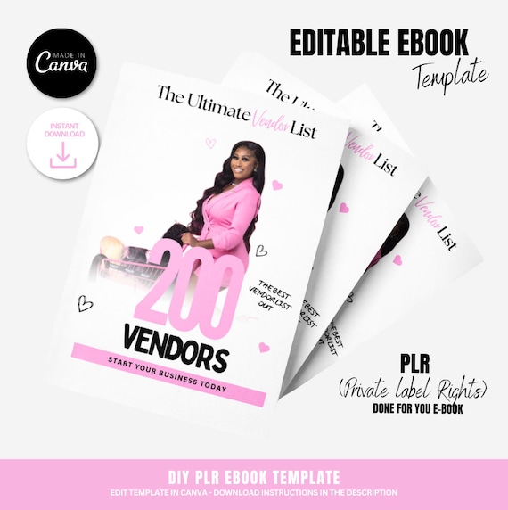 200 Vendors PLR Ebook: Hair, Beauty & Fashion (Canva Template)