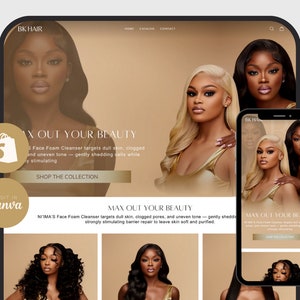 Shopify Hair Website Template, Hair Website, Shopify Hair Banners, Gold Hair Website Theme, Canva Banners, Instant Download