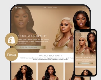 May include: Website screenshot featuring a gold background with the text "Max Out Your Beauty" and a photo of three women with long, straight hair. The website is for a hair care company called BK Hair. The text "Shop the Collection" is also visible on the website.