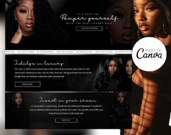 Hair Website Canva Banners: Editable Shopify Theme Instant Download
