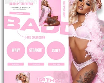 Luxury Hair Shopify Theme: Pink Website Design + Canva Brand Kit
