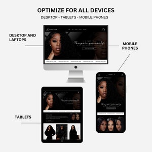 May include: A website screenshot showing how a website looks on different devices, including a desktop computer, tablet, and mobile phone. The website is for a hair extension company called Luxe Hair. The website's tagline is "It's easy to Pamper yourself with the best luxury hair".