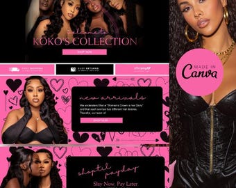 Hair Website Canva Banners: Editable Shopify Theme Instant Download