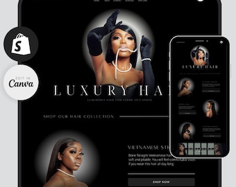 Luxury Hair Shopify Website Theme: Editable Canva Banners