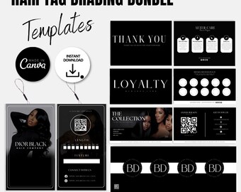 Plantillas de etiquetas para extensiones de cabello: agradecimiento, fidelidad y cuidados posteriores (plantilla de Canva)