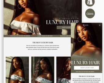 Luxury Hair Website Theme: Shopify Template & Canva Designs