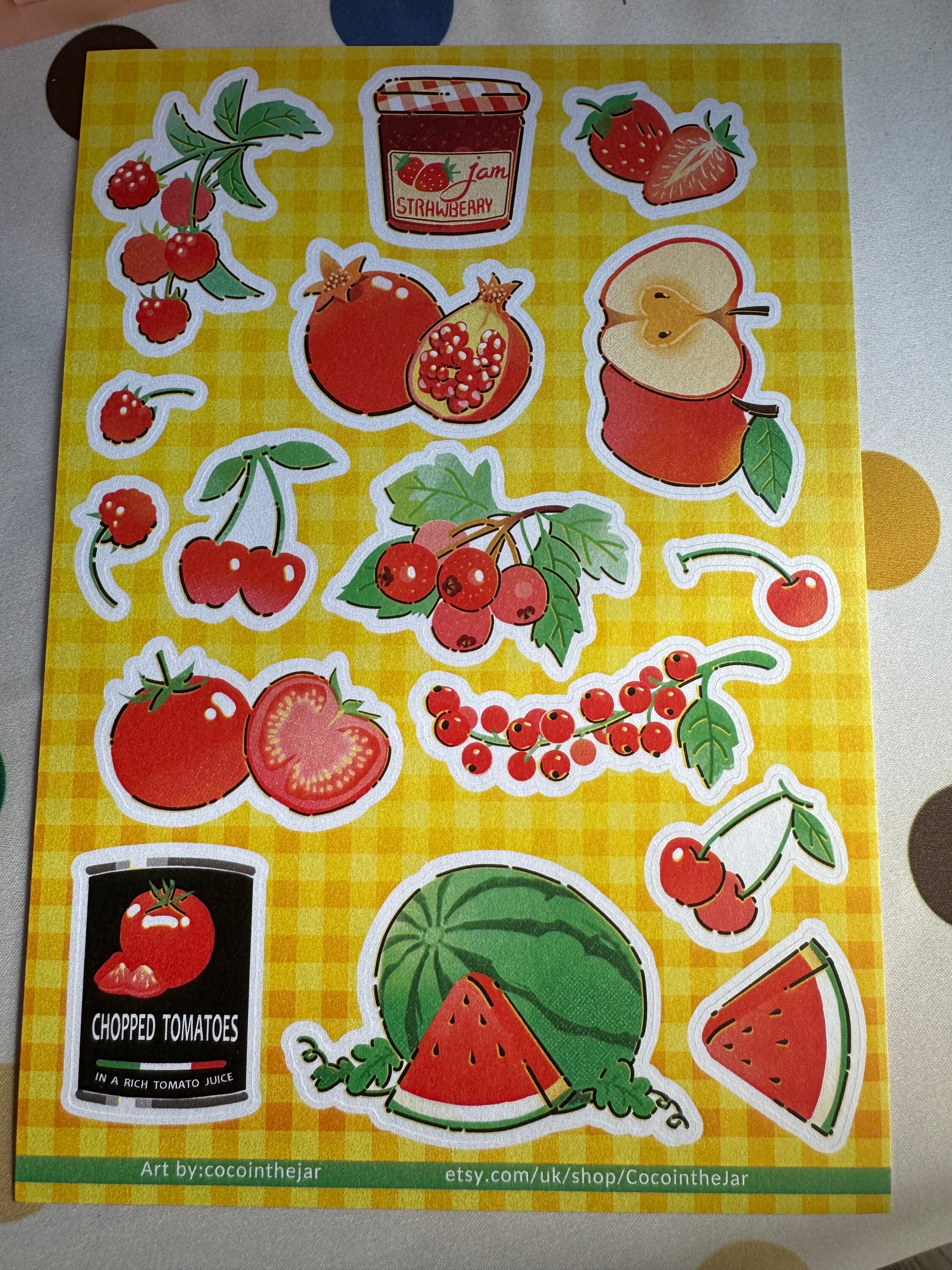 Red & Yellow Fruit Sticker Sheet: Waterproof Pearly Stickers - Etsy