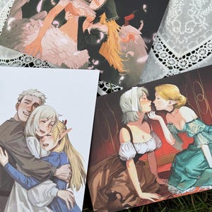 Dungeon Meshi Fanart Print: Farlin & Marcille Sandwich Hug (A5)