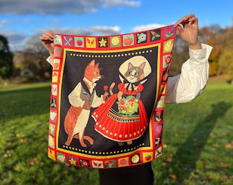 Cat Scarf: Polyester Flower Print Bandana - 72cm