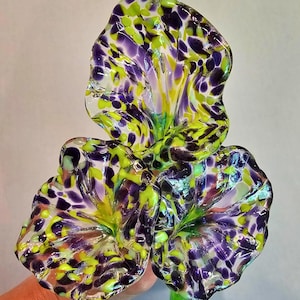 Purple & Yellow Glass Flower with Green Stem *LIMITED EDITION* - Sold Individually - Handmade Sculpted Glass