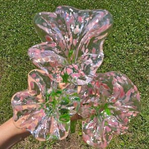 Pink Glass Flower with Green Stem - Sold Individually - Handmade Sculpted Glass
