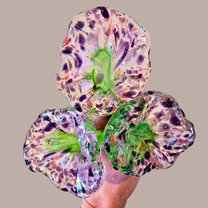 Purple & Pink Glass Flower with Green Stem - Sold Individually - Handmade Sculpted Glass