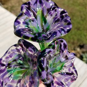 Purple Glass Flower with Green Stem - Sold Individually - Handmade Sculpted Glass