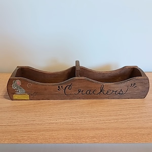 Vintage Wood Cracker Servierbox - Crackers & Käse - Handbemalte süße Maus mit Käserad 1982 Rustikales Landhaus Dekor