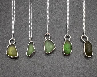 Seaglass Necklace Pendant / 925 Recycled Sterling Silver / Artisan Handmade in Northumberland