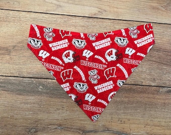 Slip-on Bandana made with licensed University of Wisconsin fabric