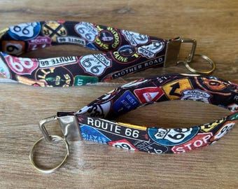 Key fob made with Route 66 fabric