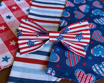 Pet Bow Tie made with Red/White/Blue fabric