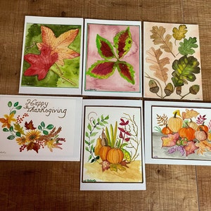 Fall Collection of 5x7 Watercolor Print Greeting Cards Pumpkins Leaves bold vibrant colors Thanksgiving Gift Mix and Match  discount on 3.
