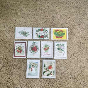 Coleção de cartões de Natal 5x7 impressões em aquarela misturam e combinam enfeites de Natal, país das maravilhas do inverno, poinsétias e guirlandas.
