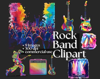 Rock Band Clipart - Electric Guitar Amplifiers Stage Lighting Graphics Creative Music Rock and Roll Live Performance Rockstar Musician  PNG