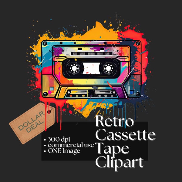 Retro Cassette Tape Clipart Bright Musical Graphic 80s 90s Vintage Mix Tape 80s Culture Musical Festival Shirt Design Vintage Music Player