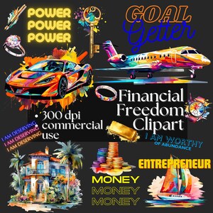 Libertad Financiera Clipart Vision Boards Planificadores Financieros Proyectos de Manifestación Descarga Instantánea Vibraciones Positivas Objetivos de Manifestación de Riqueza