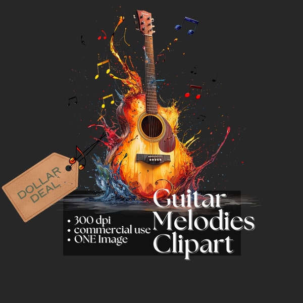 Guitar Melodies Clipart Acoustic Guitar Graphic Musical PNG Musical Instrument Classic Guitar Rock Music Songs String Instrument Art 300 DPI