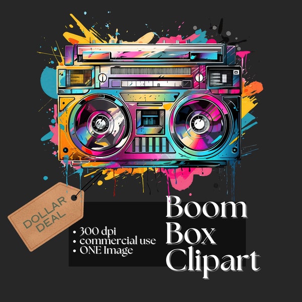 Retro Boom Box Clipart Radio PNG Music 80's Clipart Boombox Art Retro Image Musical Festival  Shirt Design Vintage Music Player Illustration