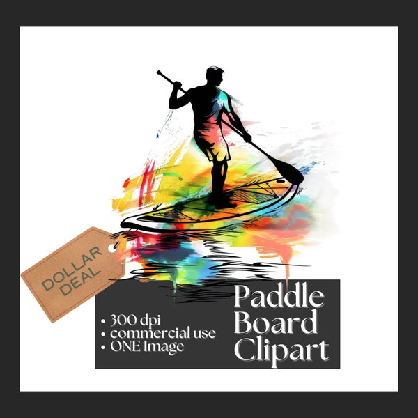 Paddle Boarding Clipart - Summer Surfing Stand Up Paddle Board Graphic Lake Life Beach Water Sports PNG Colorful Clipart Aquatic Sports