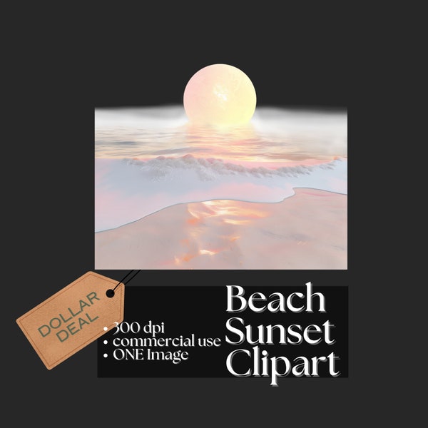 Beach Sunset Clipart - Ocean Sun Tropical Landscape Seaside Decor Coastal Image Beach Party Sunrise Silhouette Seashore Vacation Travel