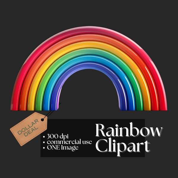 Rainbow Clipart - Bright Colorful Shiny Rainbow DIY Kids Birthday Invite PNG Pride LGBTQ+ Love is Love Rainbow Power Graphic 3D Image