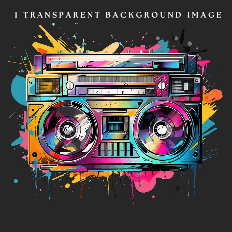 Retro Boom Box Clipart Radio PNG Music 80's Clipart Boombox Art Retro ...