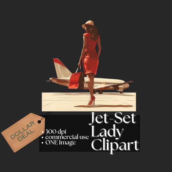 Jet-Set Lady Clipart - Sophisticated Traveling Woman World Traveler Image Vacation Holiday Graphic Wanderlust Flight Travel Blogger Airport